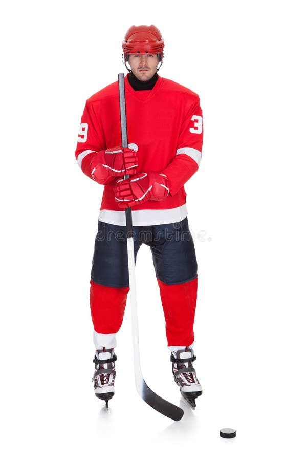 Portrait of professional hockey player stock images