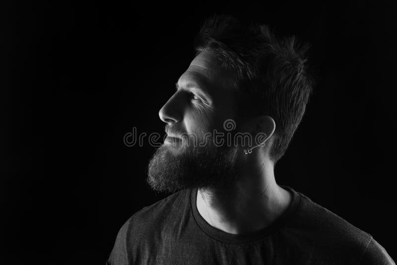Portrait of Profile of a Man on Black Background,black and White Stock  Image - Image of black, dramatic: 150328727