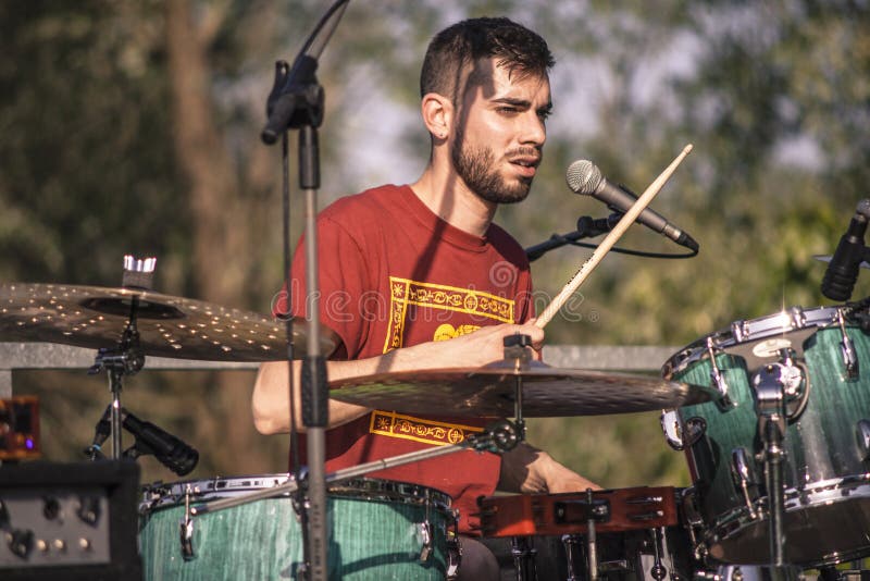 Portrait of a rock drummer stock image. Image of band - 147664563