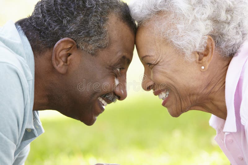 Portrait Of Romantic Senior African American Couple In Park royalty free stock photo Portrait Of Romantic Senior African American Couple In Park royalty free stock photo