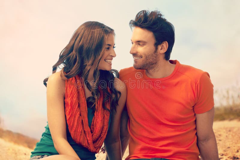 Portrait of romantic young couple at outdoor beach royalty free stock photos Portrait of romantic young couple at outdoor beach royalty free stock photos
