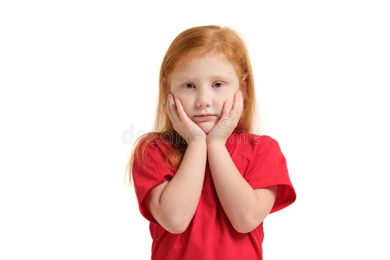 Premium Photo  Child girl sad profile face close up with hands on cheek.