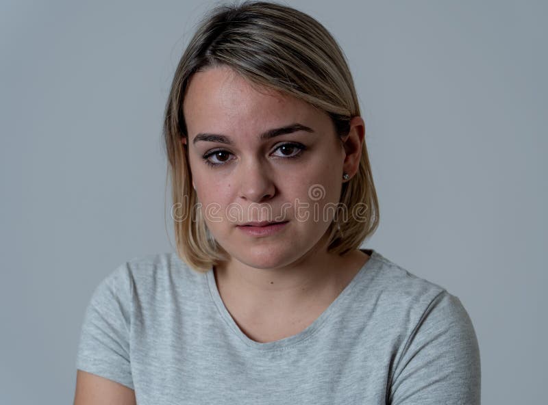 Portrait of Sad and Intimidated Woman. Isolated in White Background ...