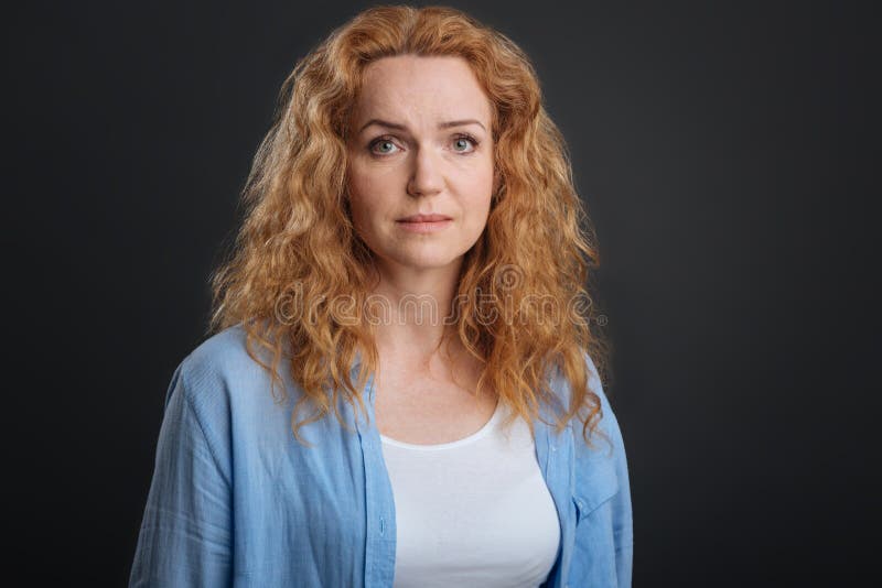 Portrait Of A Sad Middle Aged Ginger Woman Stock Image Image Of Grey Beauty 93530571 