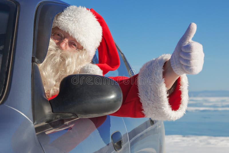 Portrait of Santa Claus in the car