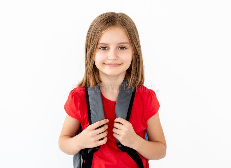 Portrait of school girl with backpack