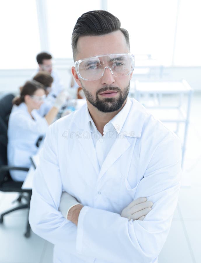 Scientist microbiologist in the laboratory background. stock image