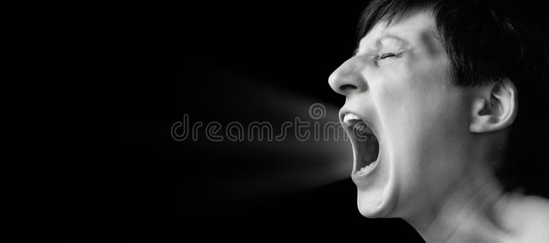 Portrait of a screaming woman on isolated background. stock photos Portrait of a screaming woman on isolated background. stock photos