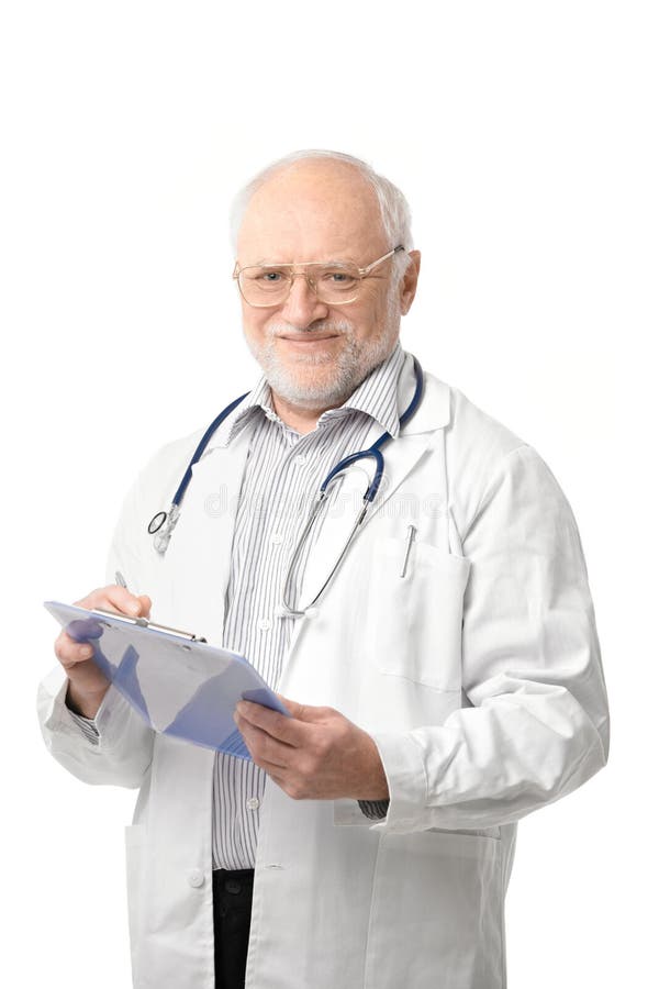 Portrait of senior doctor looking at camera