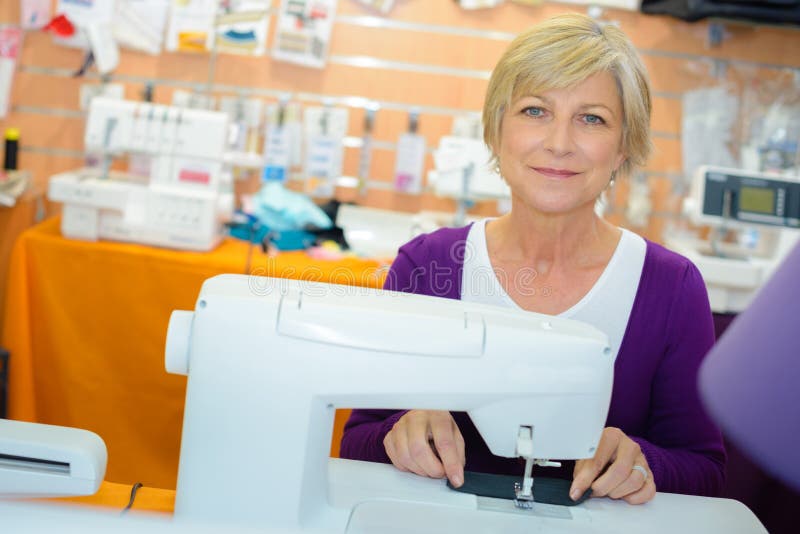Portrait Senior Lady at Sewing Machine Stock Image Image of hand, sewing 84633729