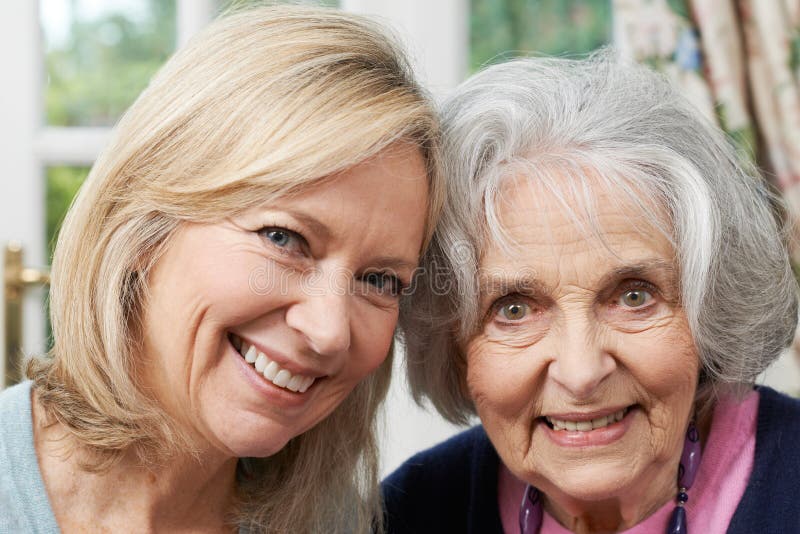Portrait of Senior Mother and Adult Daughter Stock Image - Image of