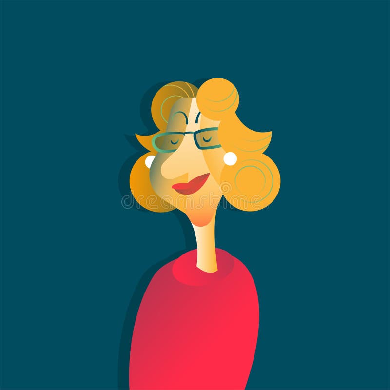 Portrait of a Senior Woman in Cartoon Style Stock Illustration ...