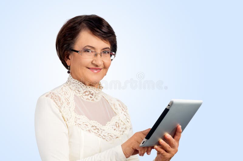 Portrait of senior woman with digital tablet stock image Portrait of senior woman with digital tablet stock image