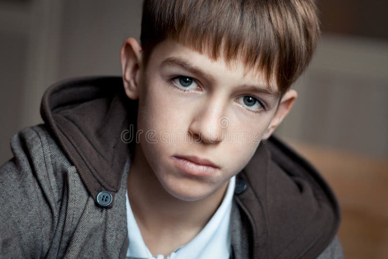 Portrait of Serious Teenage Boy in Class Stock Photo - Image of ...