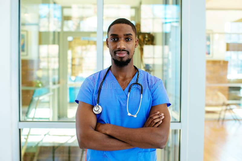 Portrait of a serious young male doctor or nurse