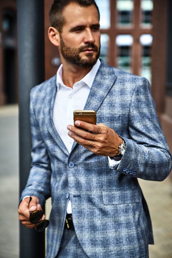 Handsome Modern Businessman Posing on Street Background Stock Photo ...