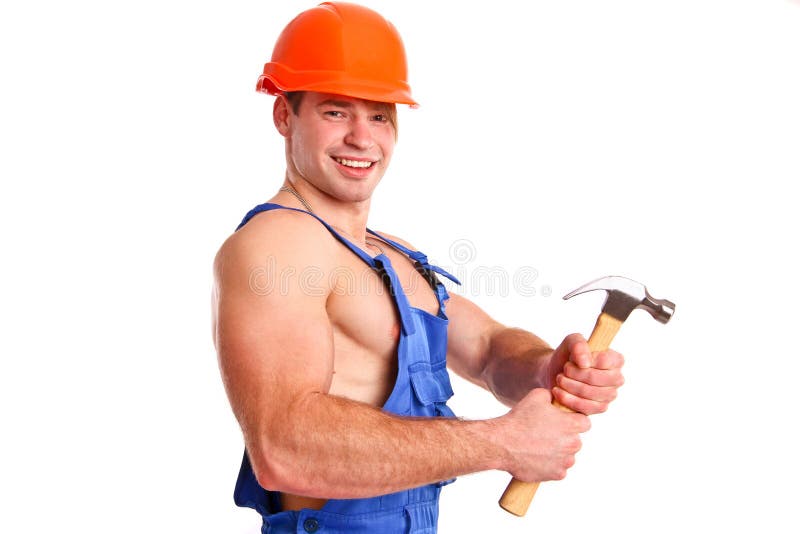Portrait of mechanic with a hammer royalty free stock photos