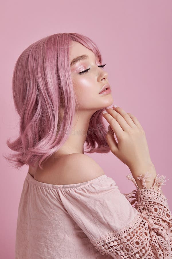Portrait of a Young Woman with Pink Hair. Perfect Hairstyle and Hair Coloring Stock Photo - Image of beauty, eyes: 195568936 Portrait of a Young Woman with Pink Hair. Perfect Hairstyle and Hair Coloring Stock Photo - Image of beauty, eyes: 195568936