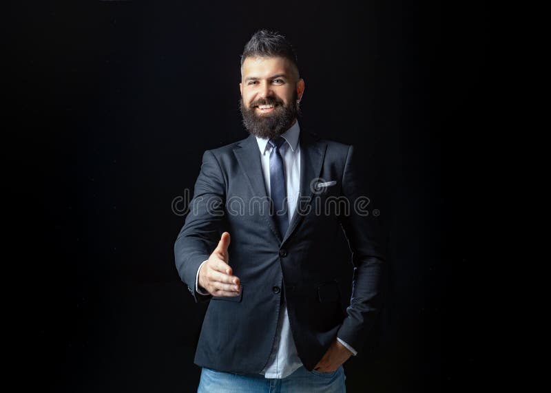Portrait of smiling businessman shaking hands. Man professional possibly accountant architect businesswoman lawyer stock image Portrait of smiling businessman shaking hands. Man professional possibly accountant architect businesswoman lawyer stock image