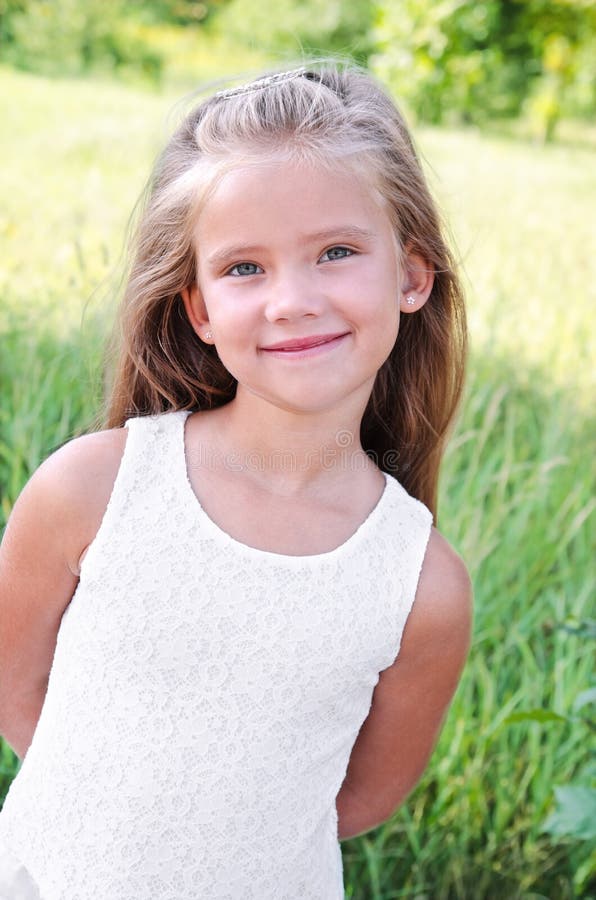 Portrait of Smiling Cute Little Girl in Summer Day Stock Image - Image ...