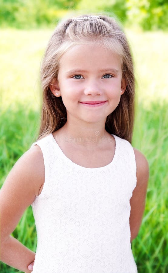 Portrait of Smiling Cute Little Girl in Summer Day Stock Photo - Image ...