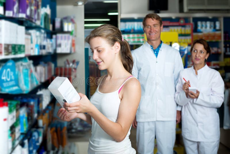Girl Teenager in Pharmacy Choosing Healthcare Products Stock Image ...