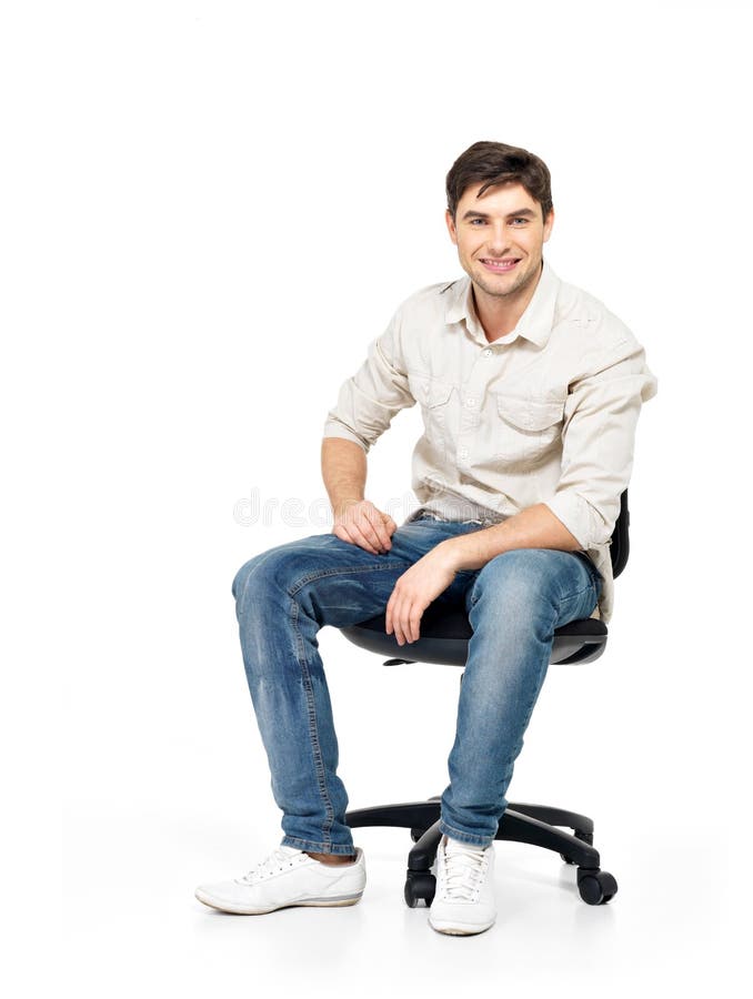 Portrait of Smiling Happy Man Sits on Office Chair Stock Photo - Image ...