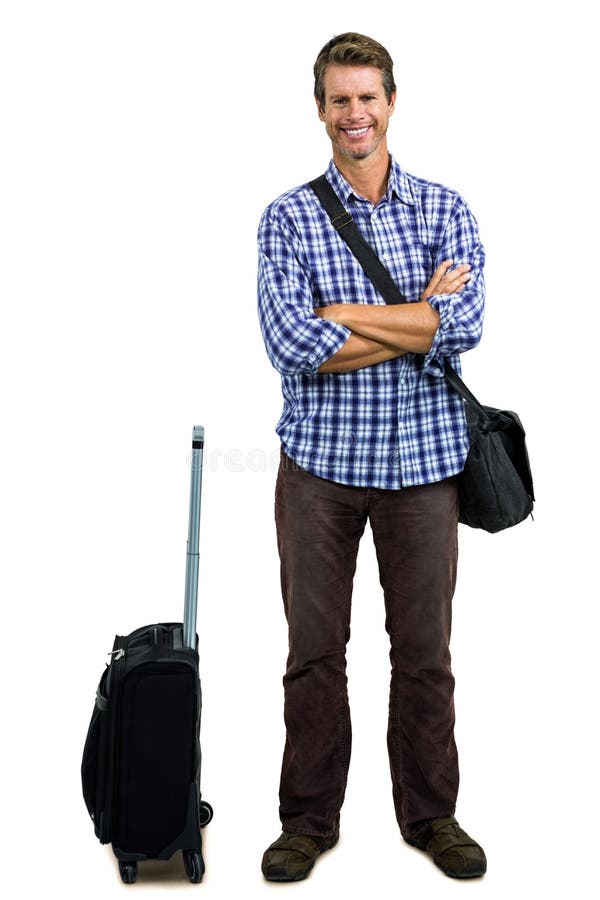Portrait of Smiling Man with Luggage Stock Image - Image of full, front ...
