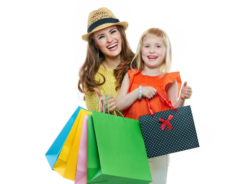 Portrait of Smiling Mother and Daughter with Shopping Bags Stock Image ...