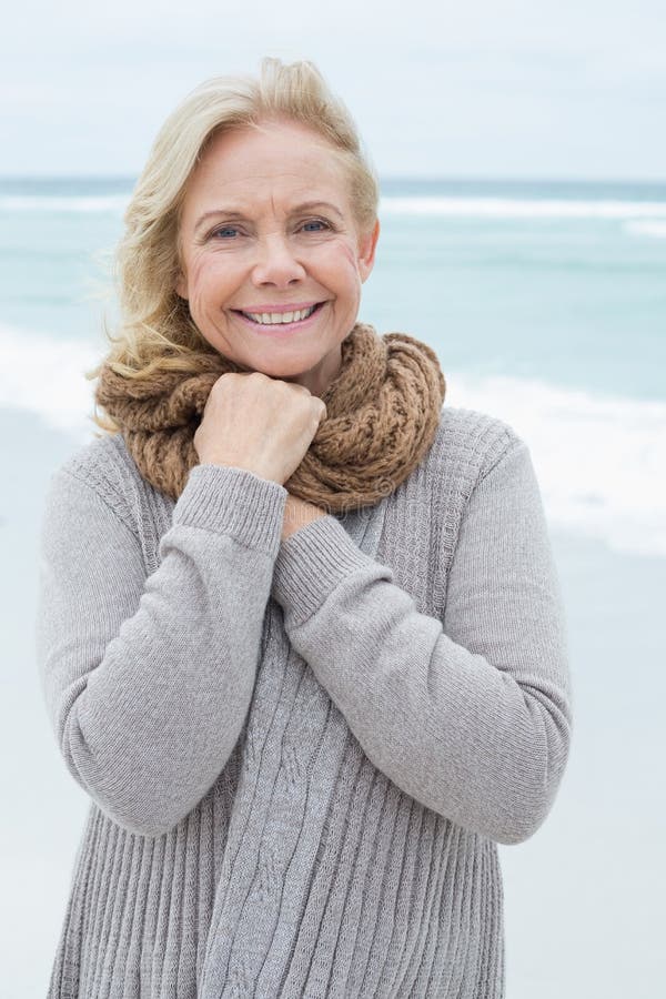 Portrait of a Smiling Senior Woman at Beach Stock Photo - Image of ...