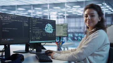 Portrait of Smiling Technician Programming in AI Data Center Stock ...