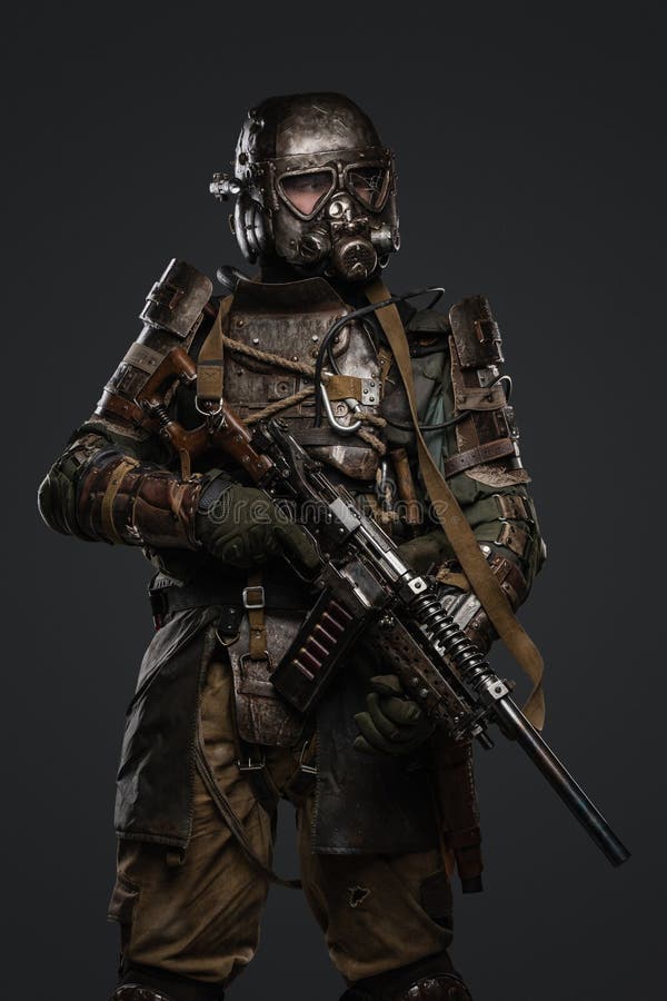 Post Apocalyptic Military Survivor Man Dressed in Protective Cos Stock ...