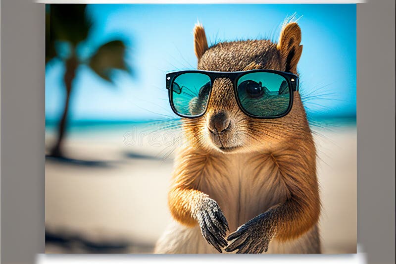 Portrait of Squirrel in Sunglasses at the Resort. AI Generated Stock Image Image of rest