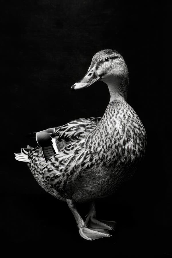 Portrait studio photograph of duck black and white royalty free illustration