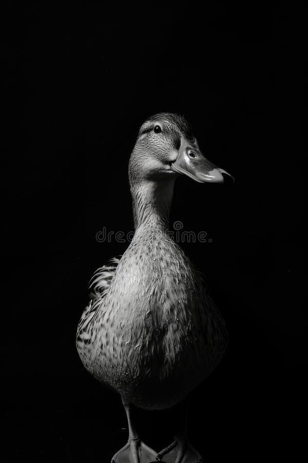 Portrait studio photograph of duck black and white vector illustration