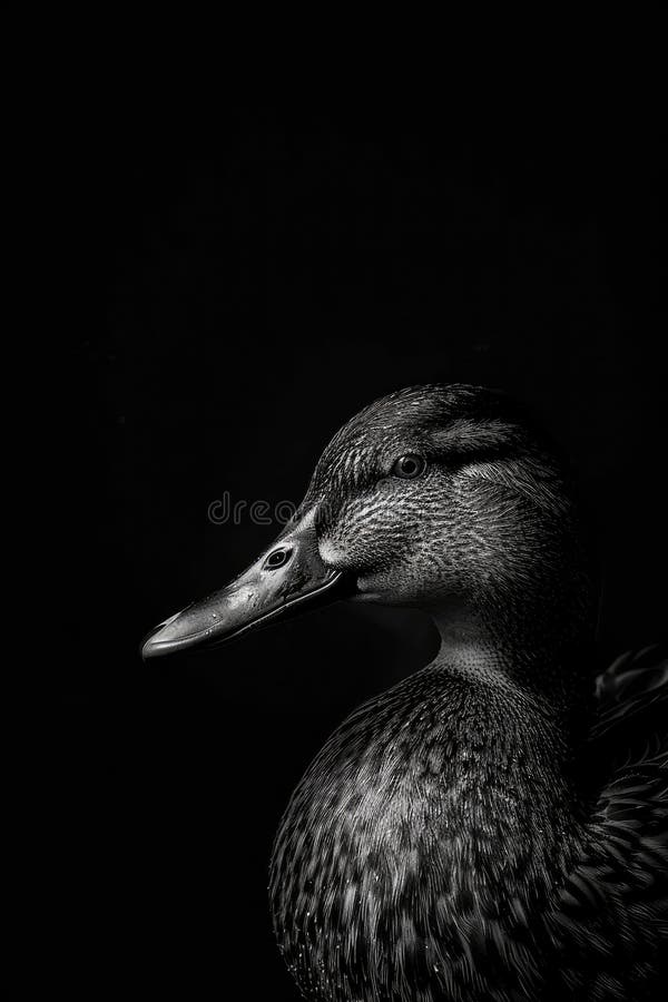 Portrait studio photograph of mallard duck black and white royalty free illustration