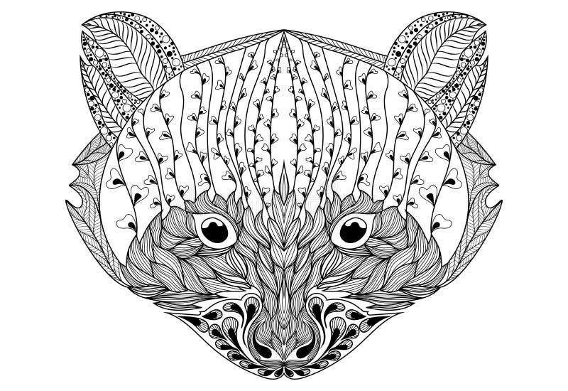 Portrait stylisé d'un raton laveur Portrait ornemental d'un ours Le chef est un petit panda Rath linéaire Zentangle tatouage illustration libre de droits