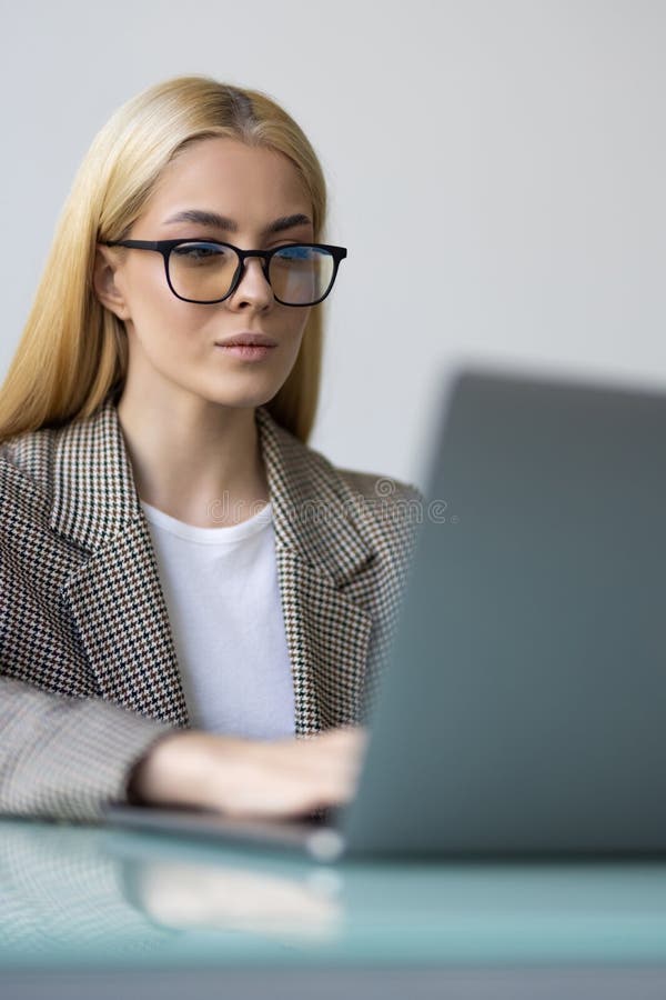 Portrait Of Successful Business Woman Standing At Her Office Stock Image Image Of Computer