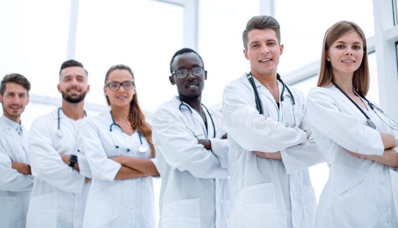 Portrait of a successful group of doctors interns. stock photos