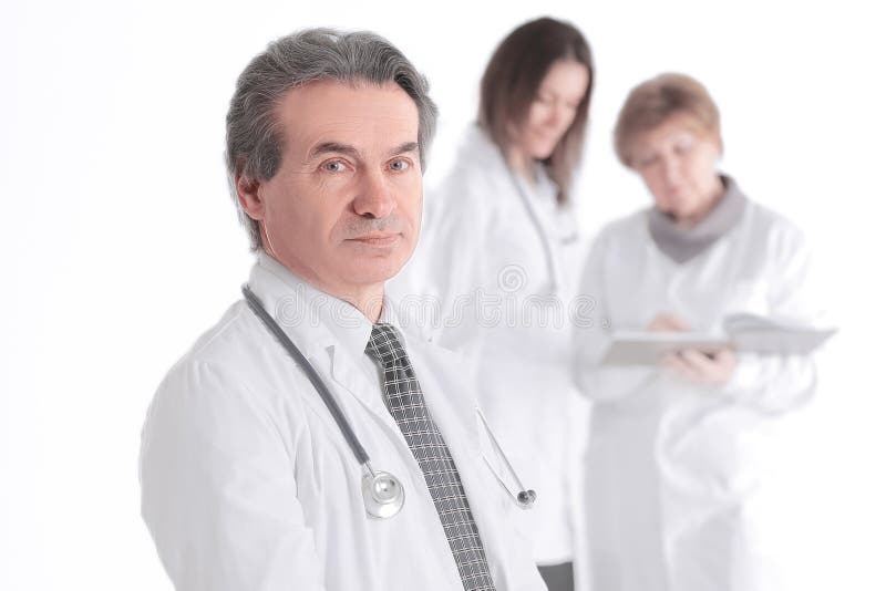 Portrait of a Successful Therapist Doctor on Blurred Background of