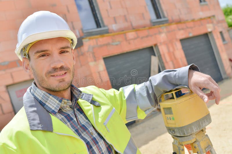 Portrait surveyor stock image. Image of land, site, worker 198492467