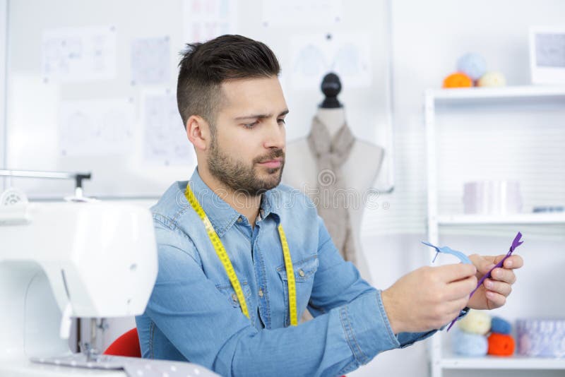 Tailor Work Place with Thread, Scissors, Fabric. Sewing As Hobby