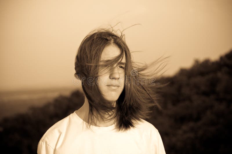 Portrait of a teenager. wind.