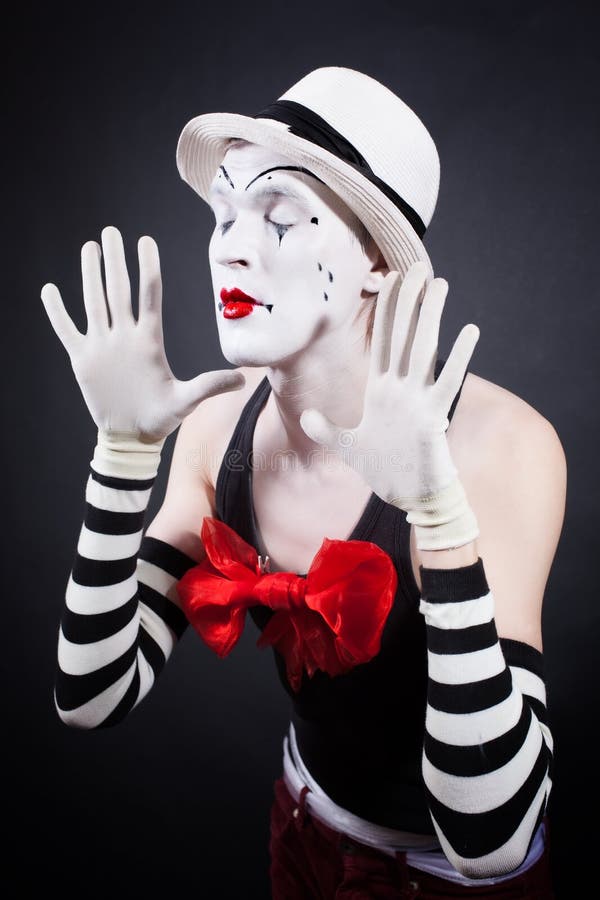 Theatrical Mime In White Hat With Red Flower Stock Photo - Image of ...