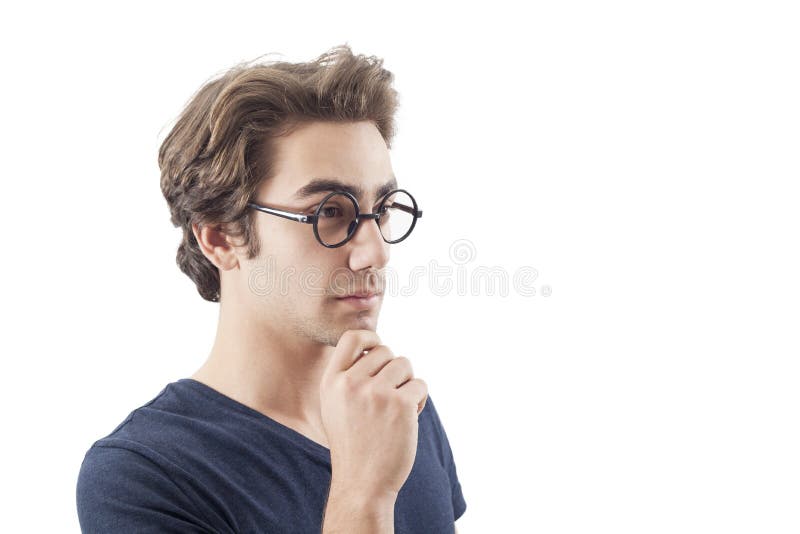 Portrait of thinking young man stock images