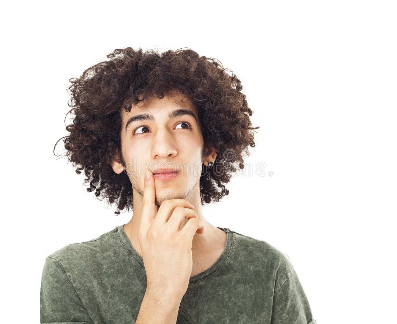 Portrait of thinking young man stock photos