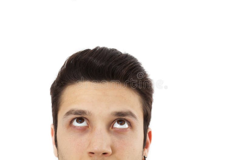 Portrait of thinking young man stock photo