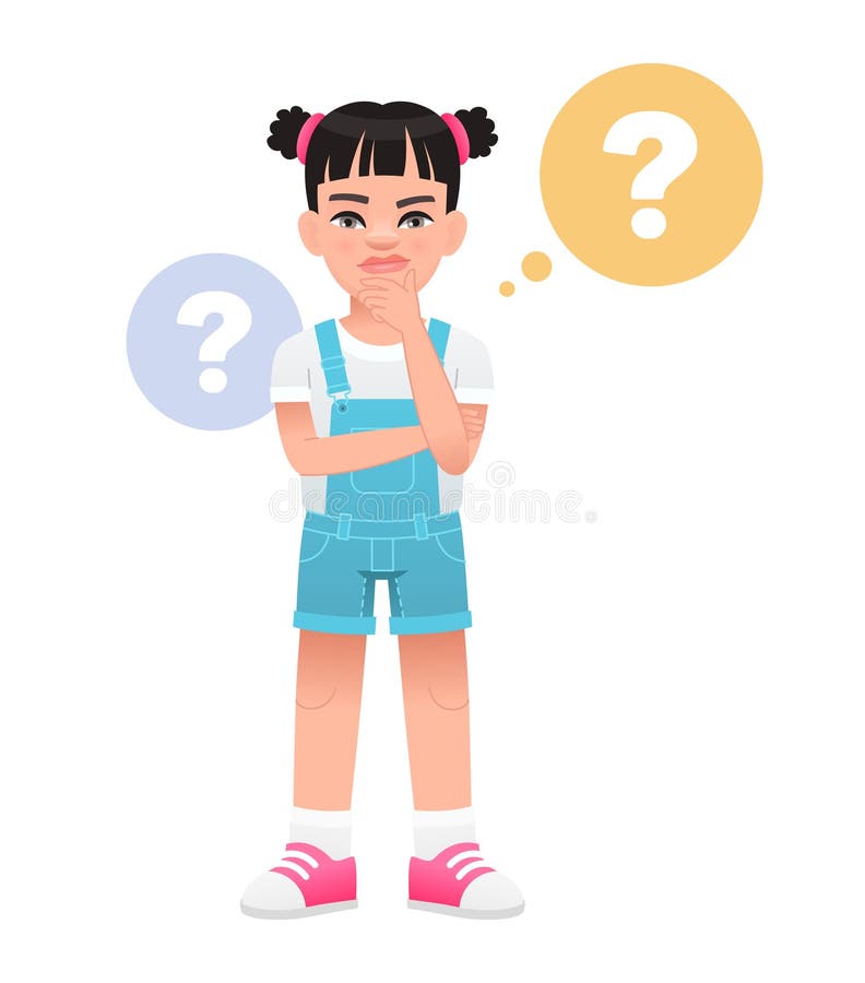 Portrait of a thoughtful schoolboy. A smart, thinking child who solves problems. vector illustration