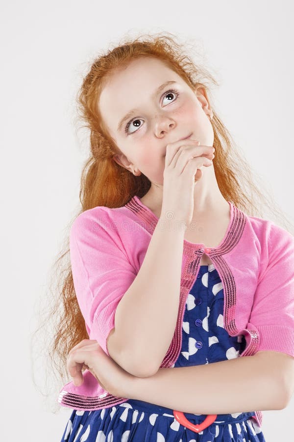 Portrait of Thoughtful Thinking Little Girl