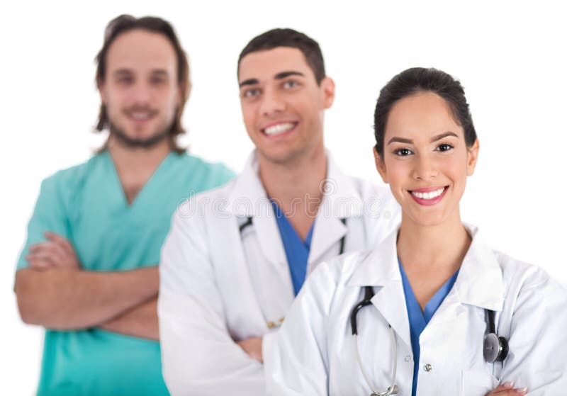 Portrait of three doctors in a hospital